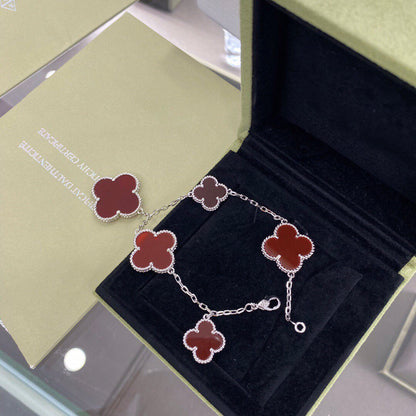 [Resenly Jewelry]CLOVER 5 MOTIFS SIVLER CARNELIAN BRACELET