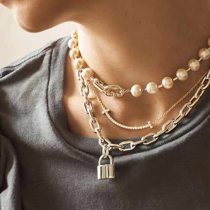 [Resenly Jewelry]ハードウェア パール ラップ ネックレス