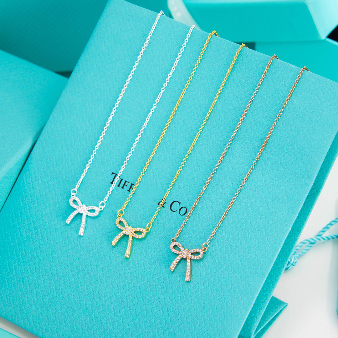 [Resenly Jewelry] リボンネックレス ボウペンダント ダイヤモンドチャームチェーン
