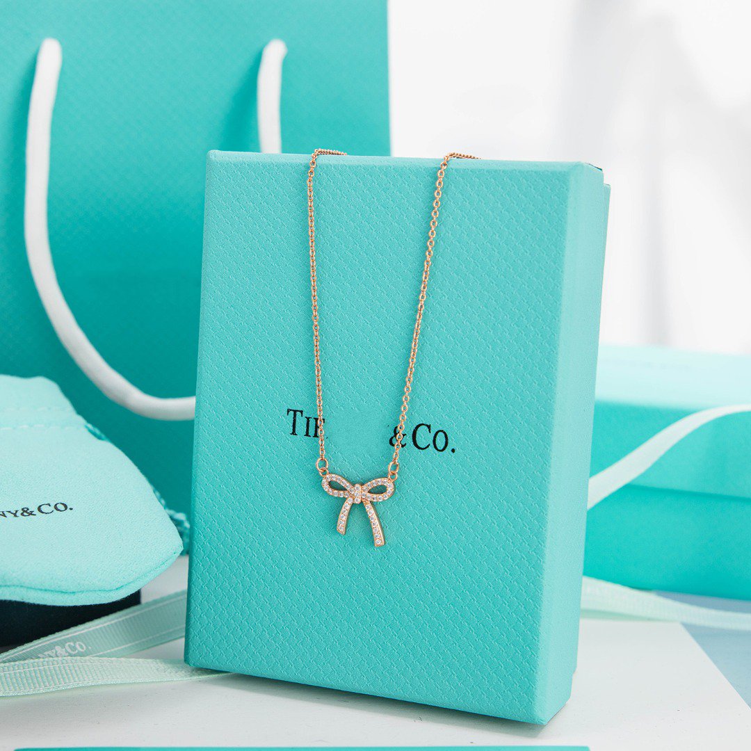 [Resenly Jewelry] リボンネックレス ボウペンダント ダイヤモンドチャームチェーン