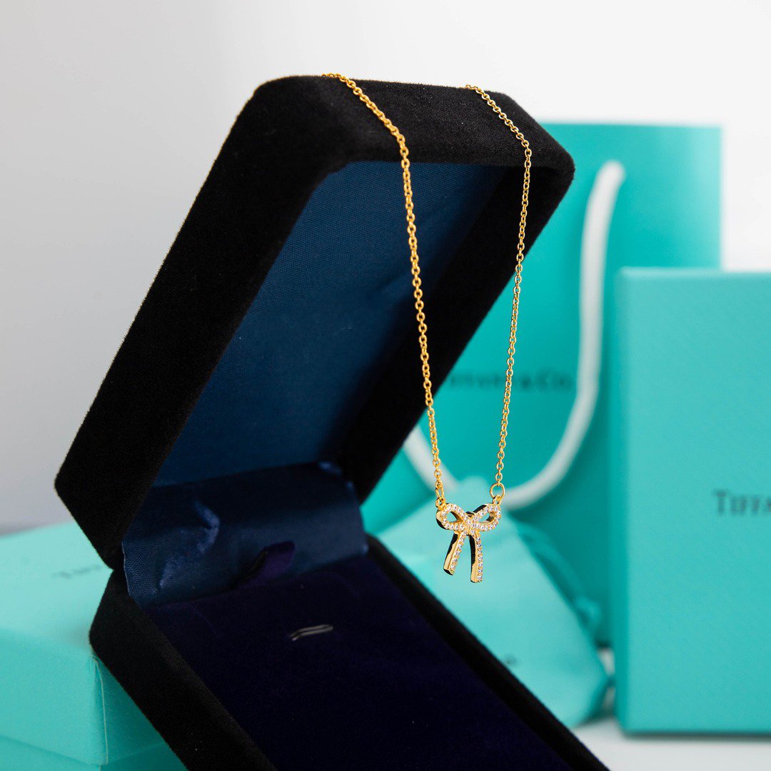 [Resenly Jewelry] リボンネックレス ボウペンダント ダイヤモンドチャームチェーン