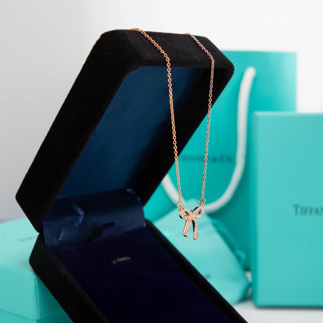 [Resenly Jewelry] リボンネックレス ボウペンダント ダイヤモンドチャームチェーン