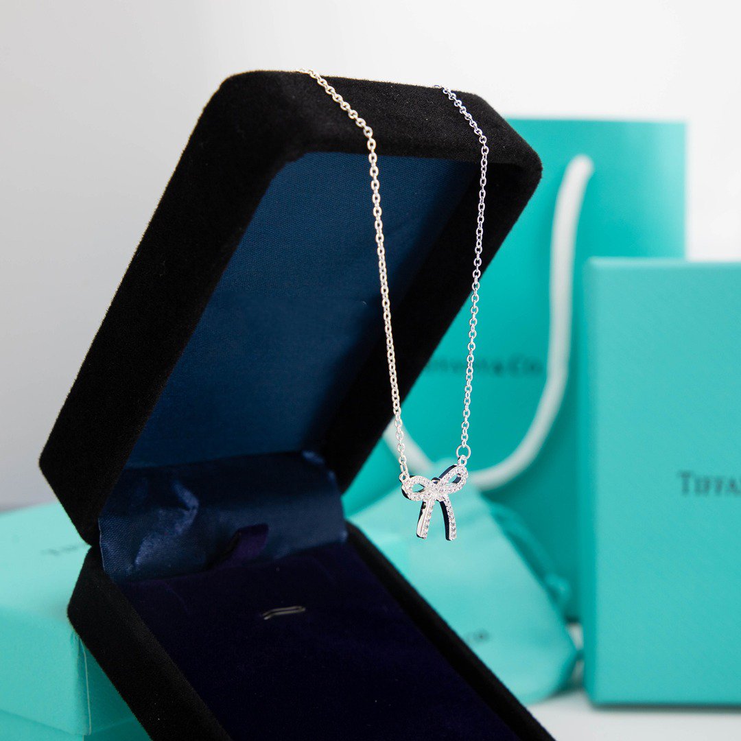 [Resenly Jewelry] リボンネックレス ボウペンダント ダイヤモンドチャームチェーン