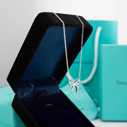 [Resenly Jewelry] リボンネックレス ボウペンダント ダイヤモンドチャームチェーン