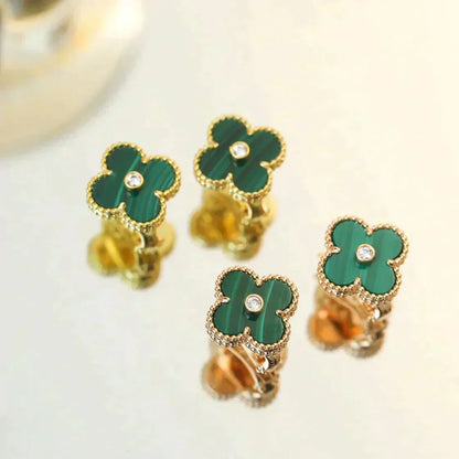 [Resenly Jewelry]CLOVER MEDIUM 1 MOTIFS MALACHITE DIAMOND EARRINGS