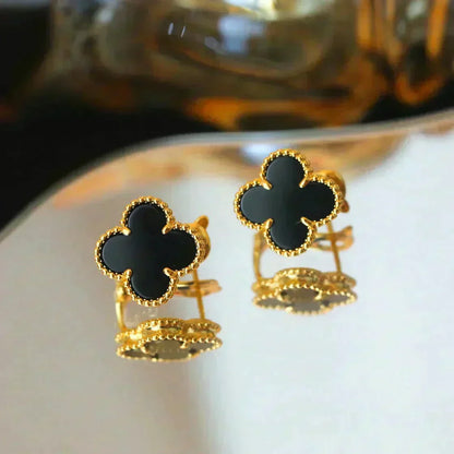 [Resenly Jewelry]CLOVER MEDIUM 1 MOTIFS  ONYX STUD EARRINGS