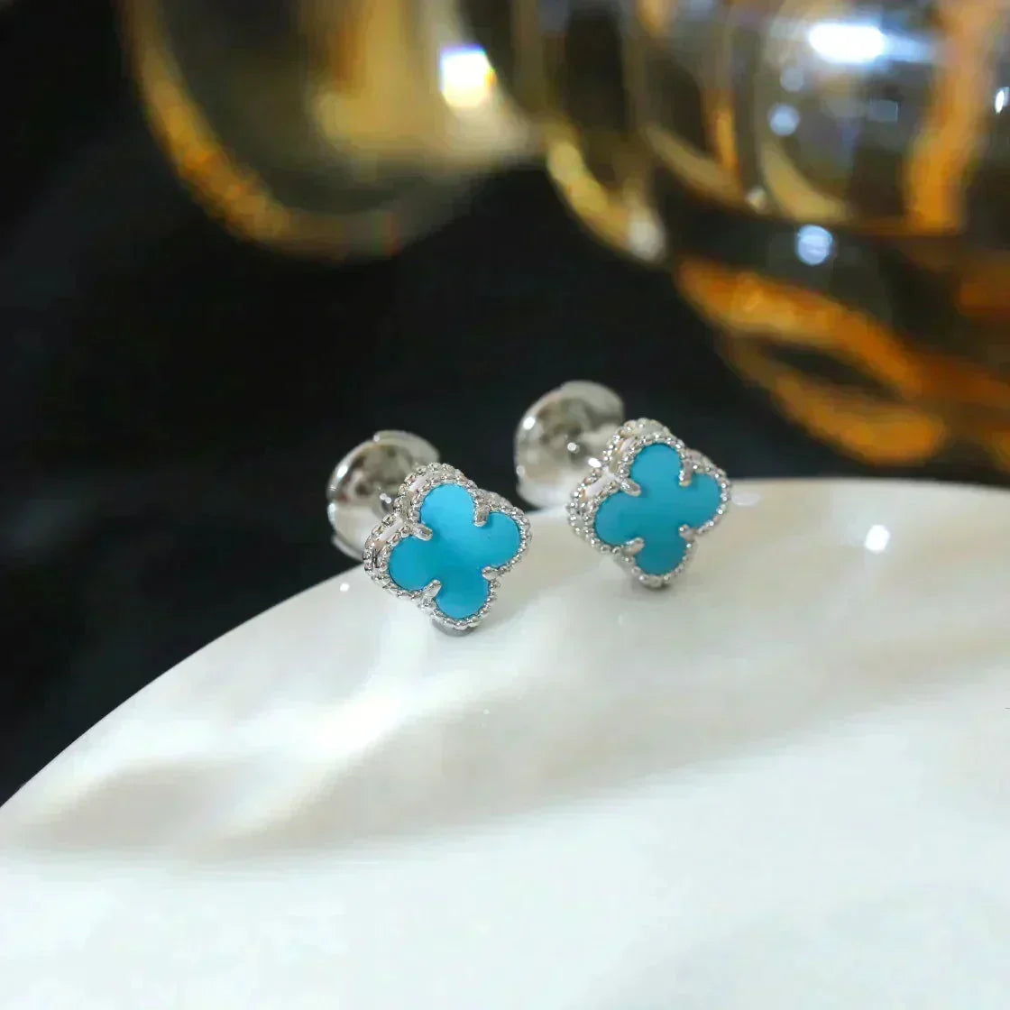 [Resenly Jewelry] クローバー ミニ 9.5MM オニキス スタッドピアス シルバー
