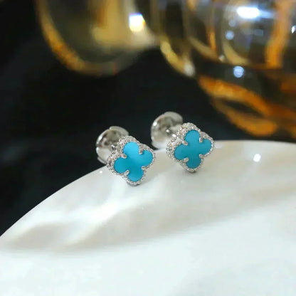 [Resenly Jewelry] クローバー ミニ 9.5MM オニキス スタッドピアス シルバー