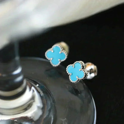 [Resenly Jewelry] クローバー ミニ 9.5MM オニキス スタッドピアス シルバー