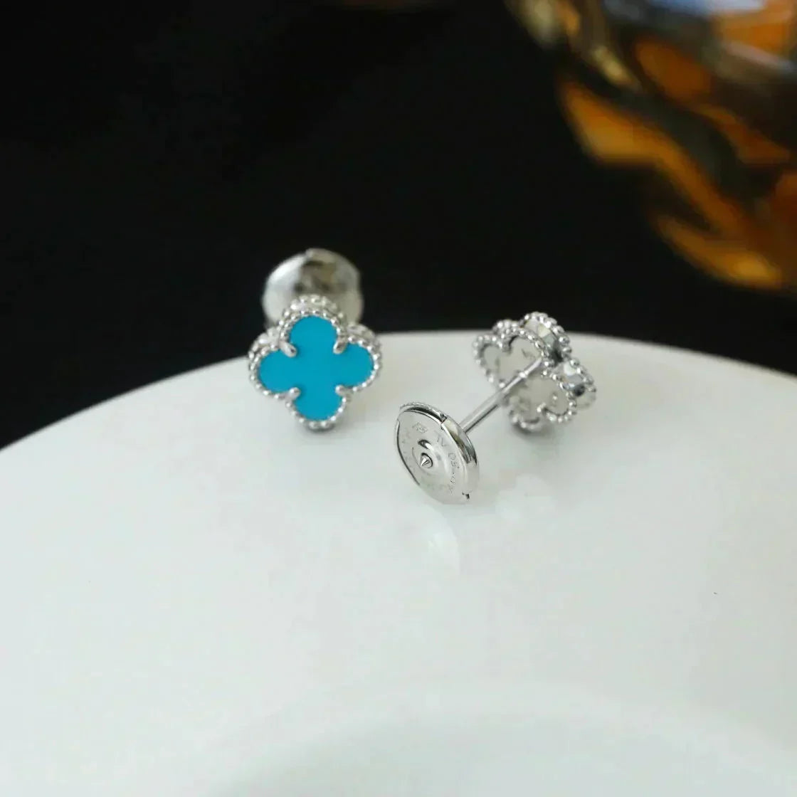 [Resenly Jewelry] クローバー ミニ 9.5MM オニキス スタッドピアス シルバー