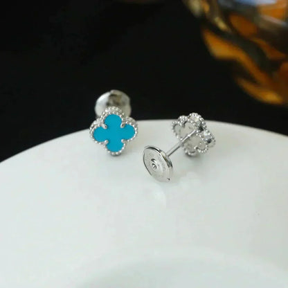 [Resenly Jewelry] クローバー ミニ 9.5MM オニキス スタッドピアス シルバー