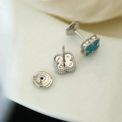 [Resenly Jewelry] クローバー ミニ 9.5MM オニキス スタッドピアス シルバー