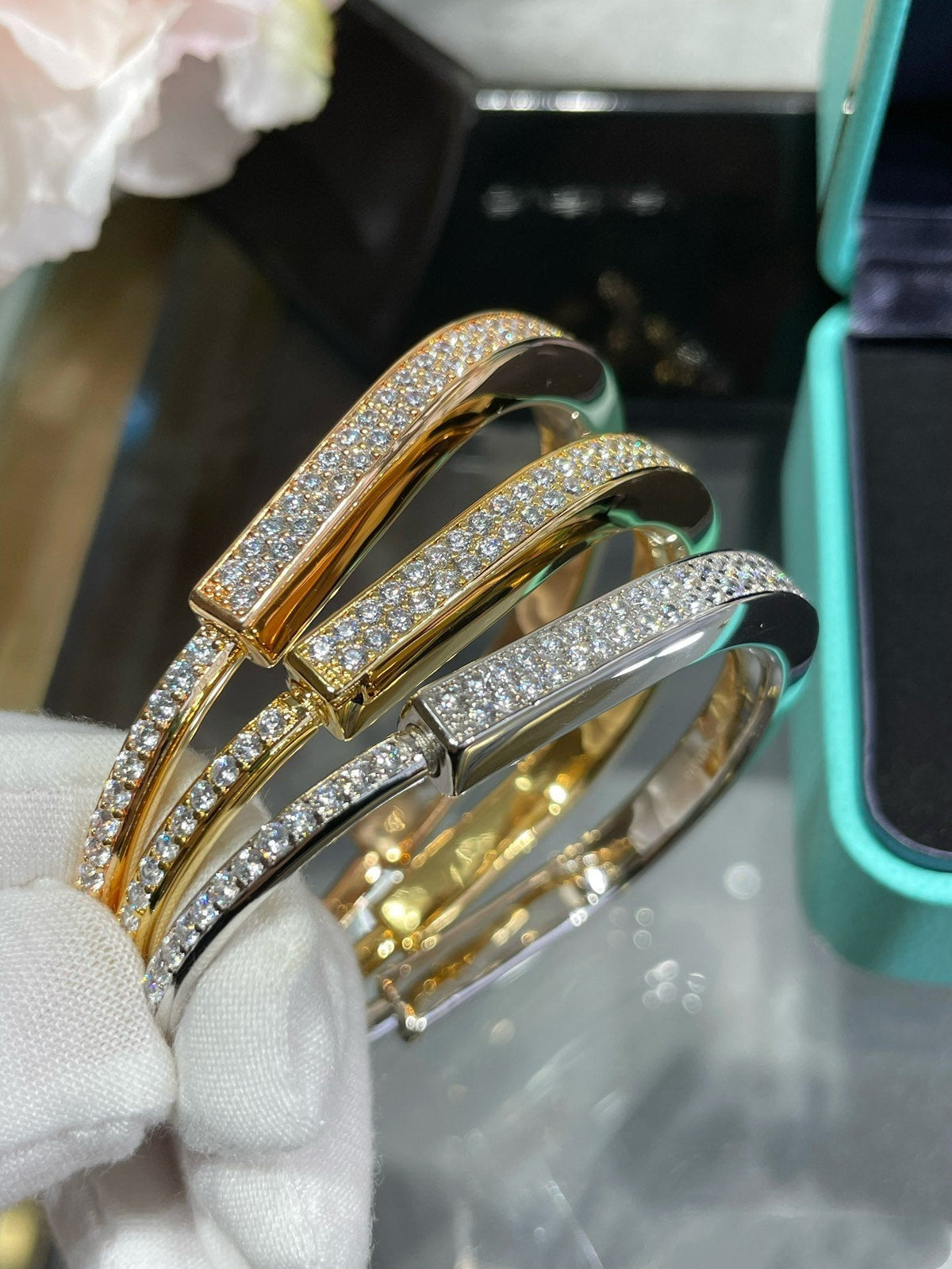 [Resenly Jewelry]LOCK BRACELET DIAMOND PAVED