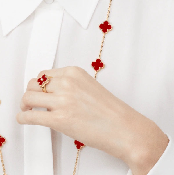 [Resenly Jewelry]CLOVER CARNELIAN RING ROSE GOLD DIAMOND