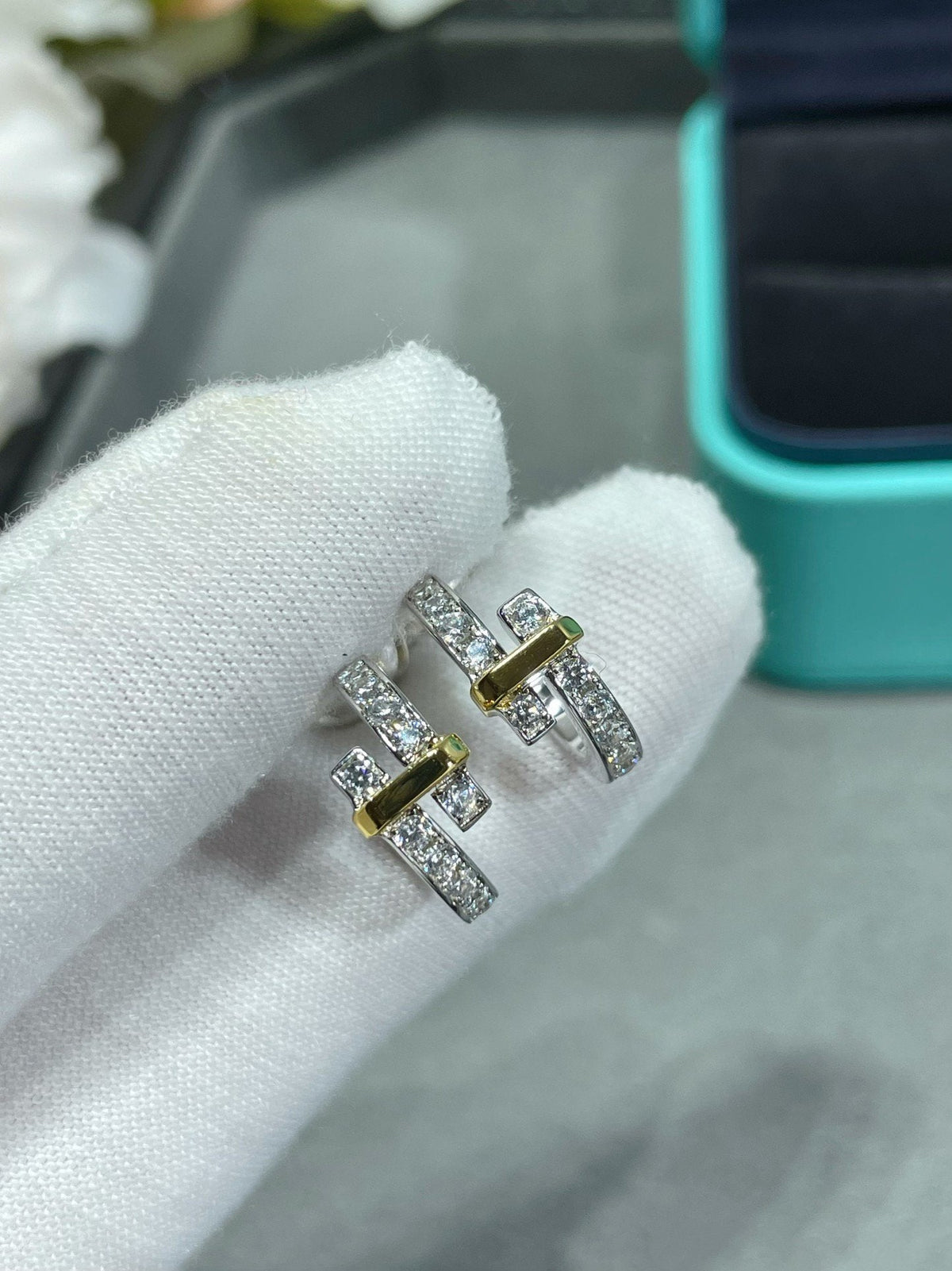 [Resenly Jewelry]エッジ ダイヤモンド ピンクゴールド ピアス