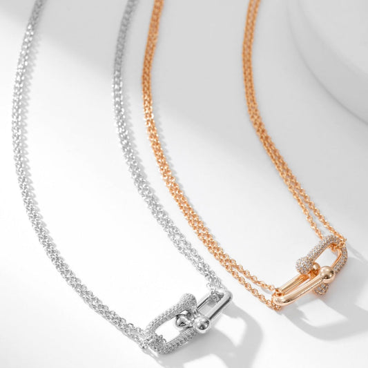 [Resenly Jewelry]HARDWEAR DIAMOND PEDANT DOUBLE CHAIN NECKLACE