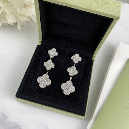 [Resenly Jewelry] クローバー 3モチーフ ダイヤモンド シルバー ドロップピアス