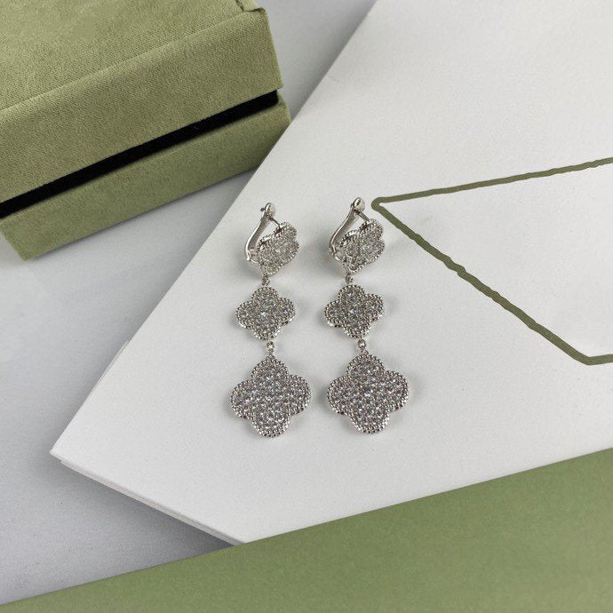 [Resenly Jewelry] クローバー 3モチーフ ダイヤモンド シルバー ドロップピアス