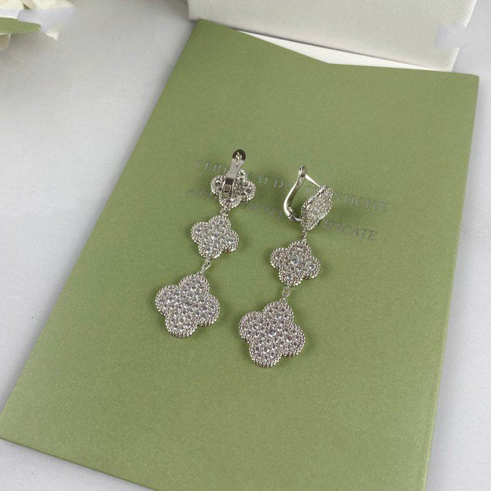 [Resenly Jewelry] クローバー 3モチーフ ダイヤモンド シルバー ドロップピアス