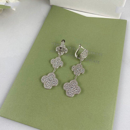 [Resenly Jewelry] クローバー 3モチーフ ダイヤモンド シルバー ドロップピアス