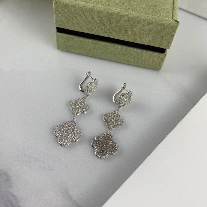 [Resenly Jewelry] クローバー 3モチーフ ダイヤモンド シルバー ドロップピアス