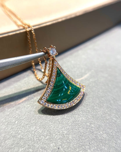 [Resenly Jewelry]DREAM MALACHITE DIAMOND PAVED PINK GOLD NECKLACE