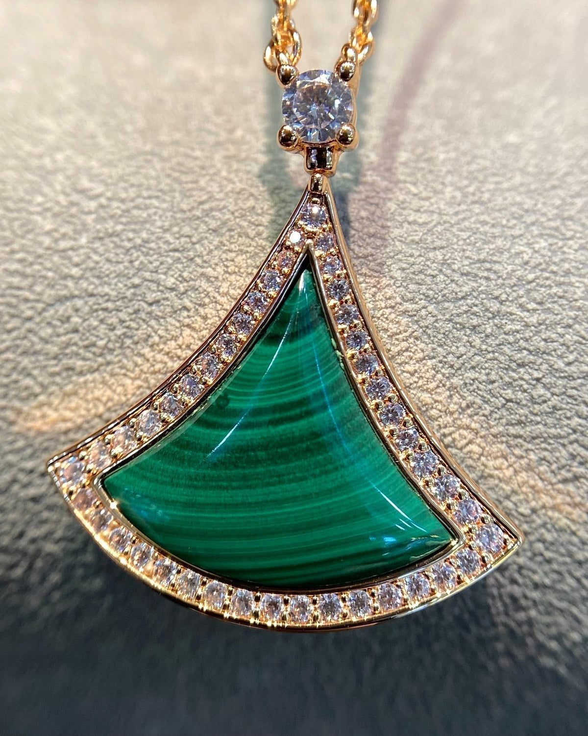 [Resenly Jewelry]DREAM MALACHITE DIAMOND PAVED PINK GOLD NECKLACE