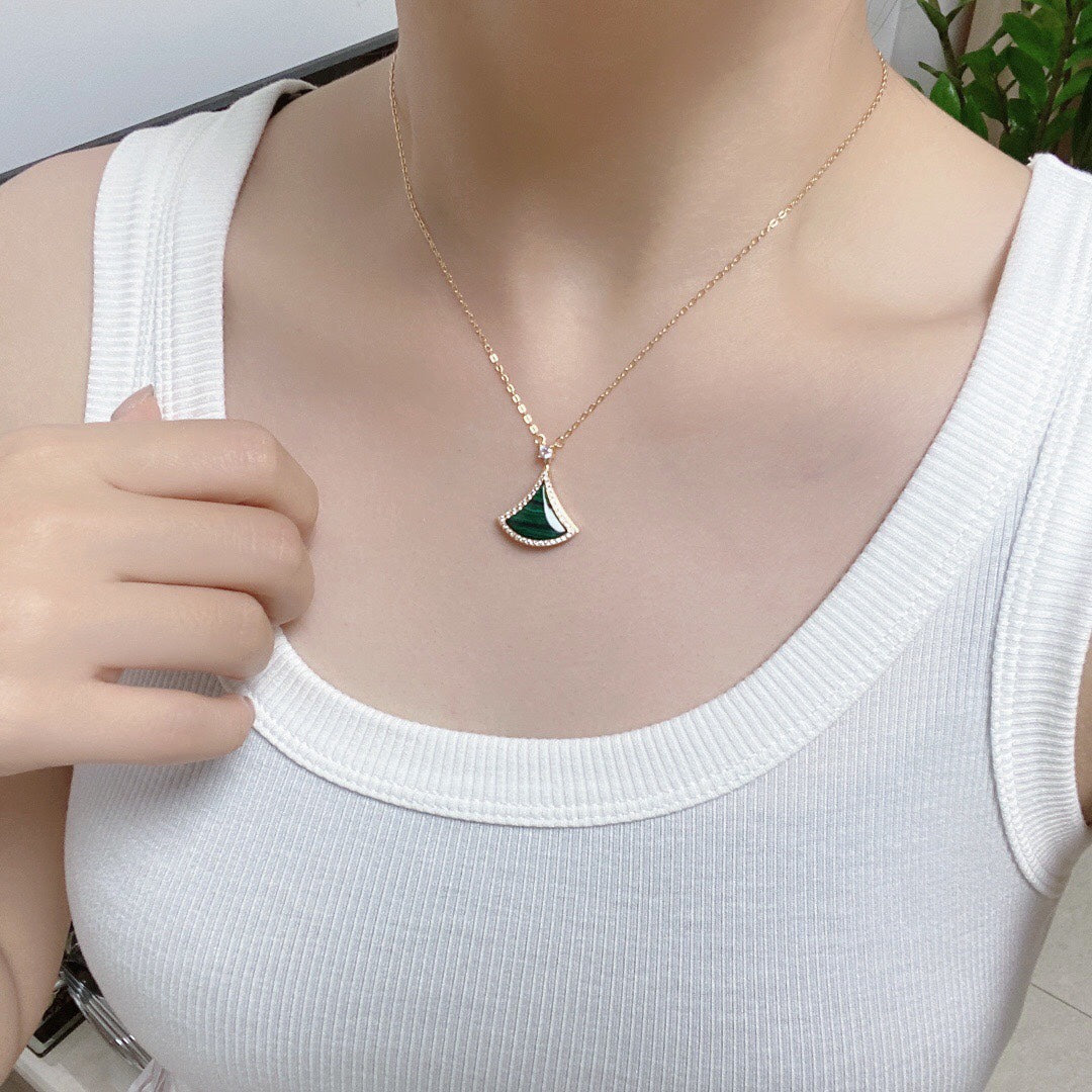 [Resenly Jewelry]DREAM MALACHITE DIAMOND PAVED PINK GOLD NECKLACE