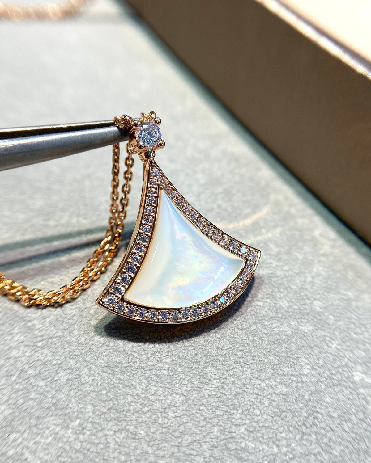 [Resenly Jewelry]DREAM MOP DIAMOND PAVED PINK GOLD NECKLACE