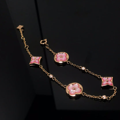 [Resenly Jewelry]STAR AND SUN 4 MOTIF PINK MOP PINK GOLD BRACELET