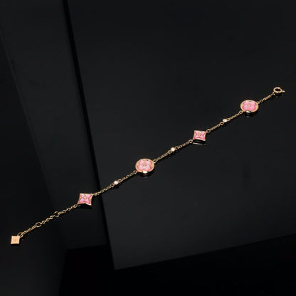 [Resenly Jewelry]STAR AND SUN 4 MOTIF PINK MOP PINK GOLD BRACELET