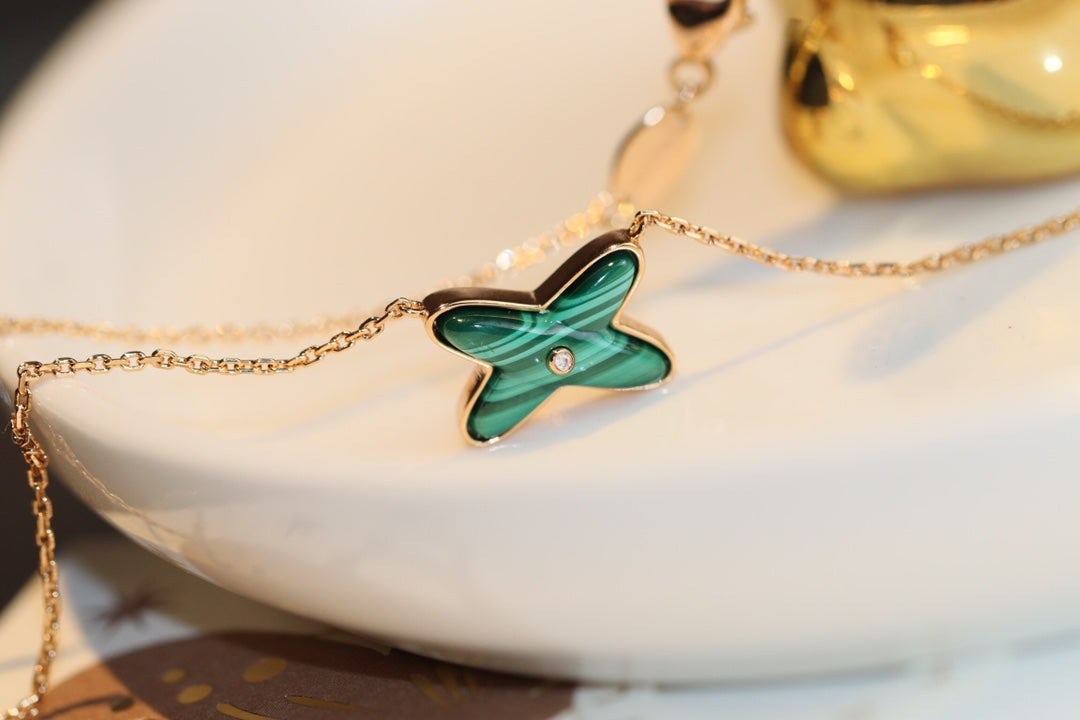 [Resenly Jewelry]JEUX MALACHITE 1 DIAMOND PINK GOLD NECKLACE
