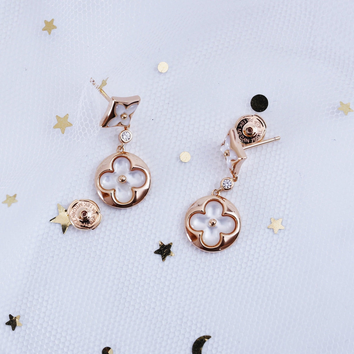 [Resenly Jewelry]STAR AND SUN PINK GOLD MOP DROP EARRINGS