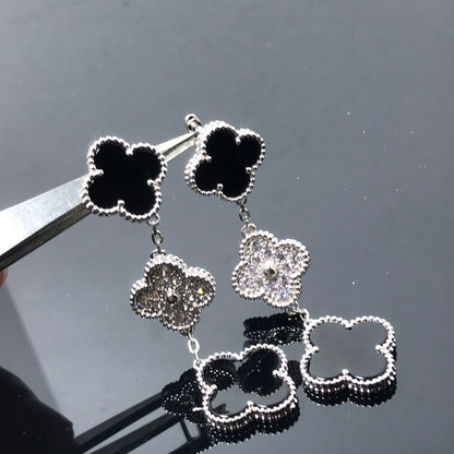 [Resenly Jewelry]CLOVER 3 MOTIF DIAMOND ONYX SILVER EARRINGS