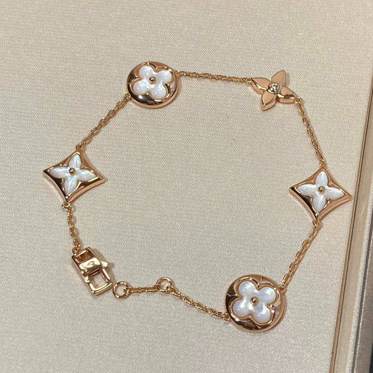 [Resenly Jewelry] スター＆サン 5モチーフ マザーオブパール ピンクゴールド ブレスレット