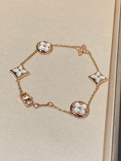 [Resenly Jewelry]STAR AND SUN 5 MOTIF MOP PINK GOLD BRACELET