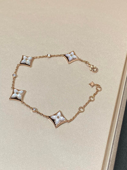[Resenly Jewelry]STAR 4 MOTIF MOP DIAMOND PINK GOLD BRACELET