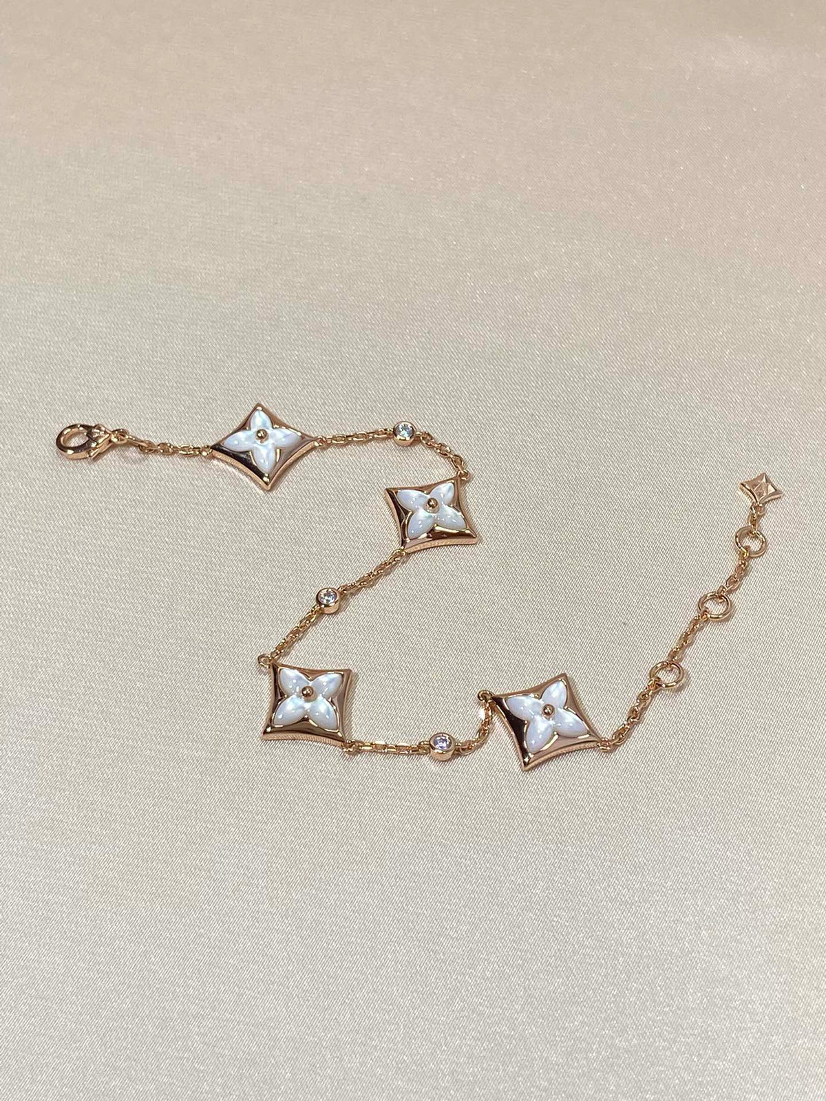 [Resenly Jewelry]STAR 4 MOTIF MOP DIAMOND PINK GOLD BRACELET