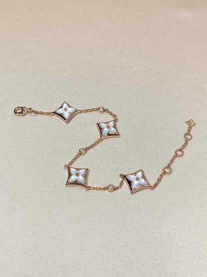 [Resenly Jewelry]STAR 4 MOTIF MOP DIAMOND PINK GOLD BRACELET