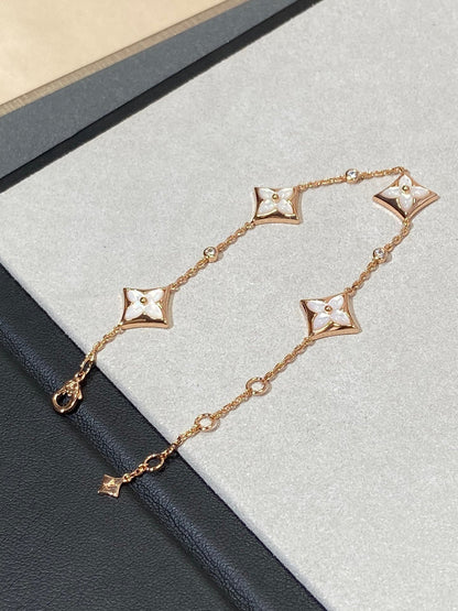 [Resenly Jewelry]STAR 4 MOTIF MOP DIAMOND PINK GOLD BRACELET