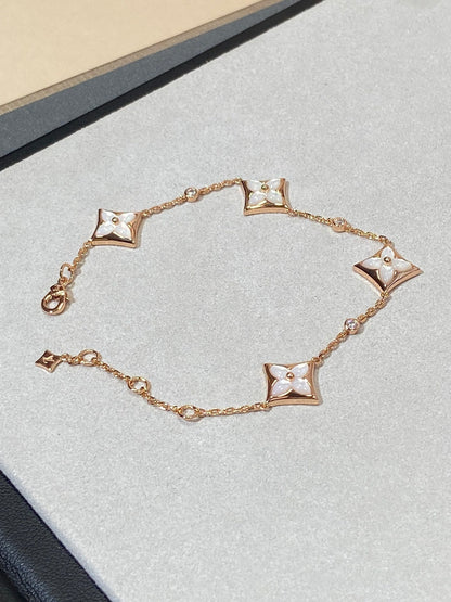 [Resenly Jewelry]STAR 4 MOTIF MOP DIAMOND PINK GOLD BRACELET