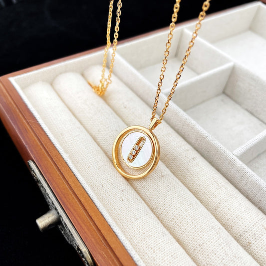 [Resenly Jewelry]LUCKY MOVE MOP PINK GOLD NECKLACE