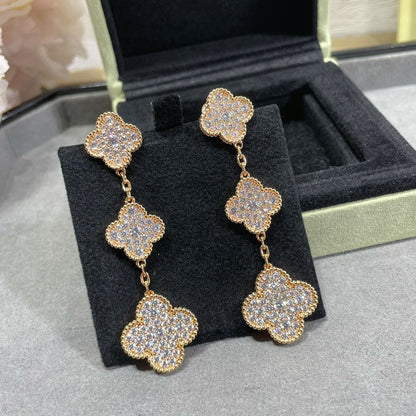 [Resenly Jewelry]クローバー 3モチーフ ダイヤモンド パヴェ ローズゴールド ピアス