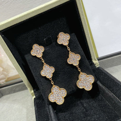 [Resenly Jewelry]クローバー 3モチーフ ダイヤモンド パヴェ ローズゴールド ピアス