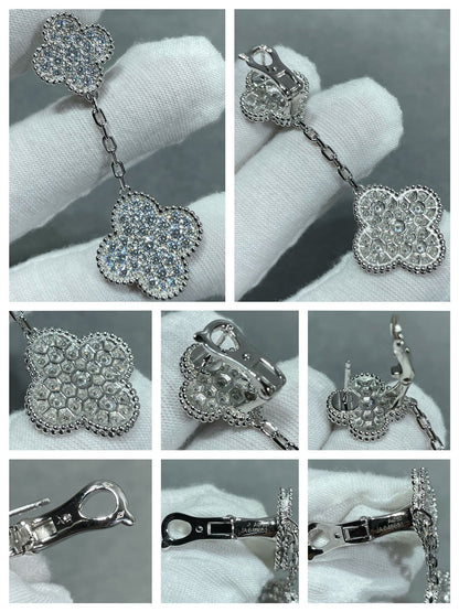 [Resenly Jewelry]CLOVER 2 MOTIFS DIAMOND PAVED SILVER EARRINGS