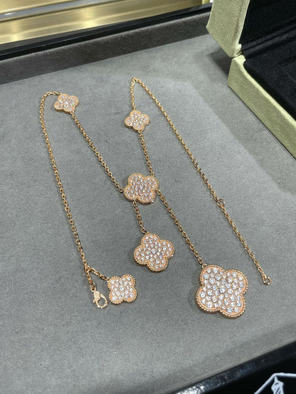 [Resenly Jewelry]CLOVER 6 MOTIF DIAMOND PAVED NECKLACE