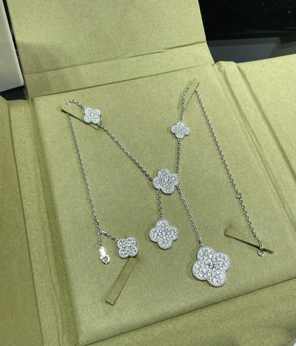 [Resenly Jewelry]CLOVER 6 MOTIF DIAMOND PAVED NECKLACE