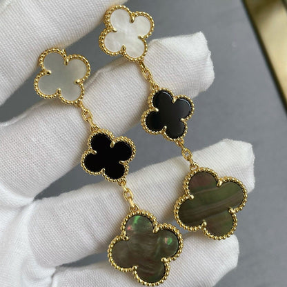 [Resenly Jewelry]CLOVER 3 MOTIF MOP ONYX DARK MOP PINK GOLD EARRINGS