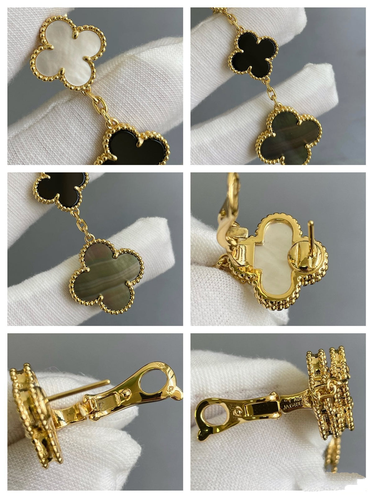 [Resenly Jewelry]CLOVER 3 MOTIF MOP ONYX DARK MOP PINK GOLD EARRINGS