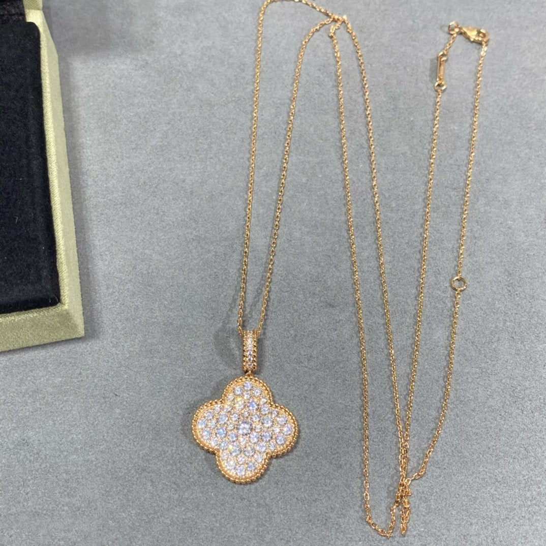 [Resenly Jewelry]CLOVER 25MM LARGE PEDANT DIAMOND PAVED LONG NECKLACE